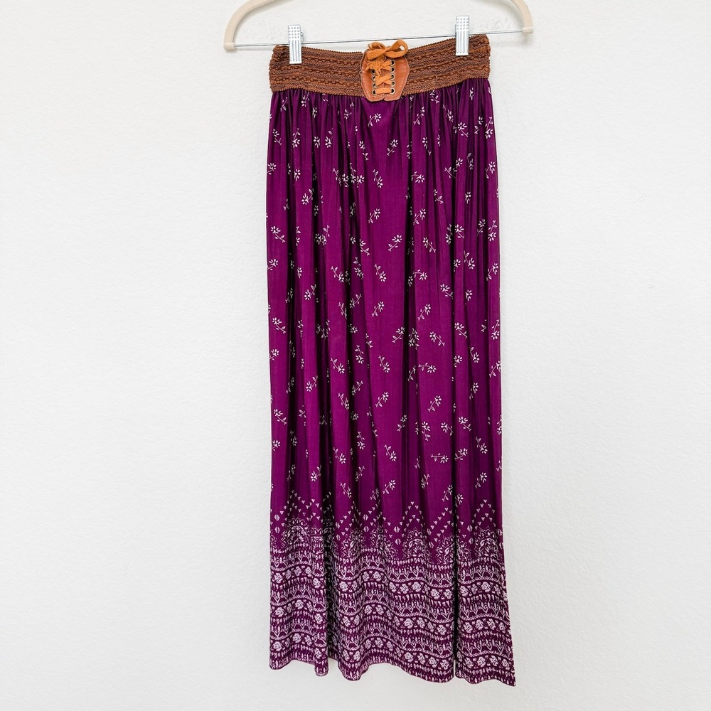 Jon & Anna Womens Floral Maxi Skirt Small Purple Boho Lace Up Hippie Festival